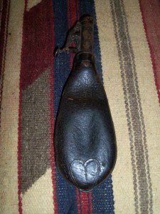 LEATHER POWDER FLASK CIVIL WAR