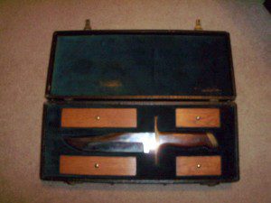VINTAGE CASED BOWIE KNIFE.