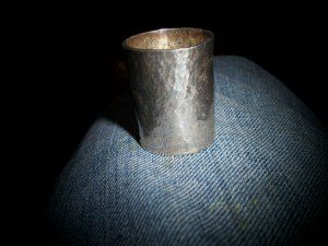 ANTIQUE SILVER SHOT GLASS.