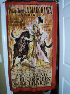MEXICAN BULL FIGHT SILK BANNER.